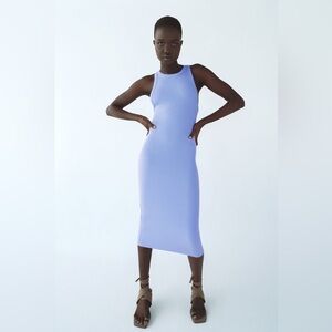 Zara Bodycon Ribbed Tank Dress - Baby Blue